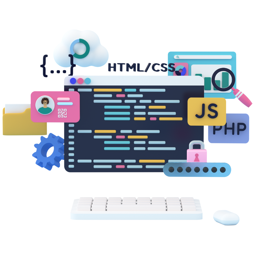 Custom application development team coding mobile and web apps for business solutions.